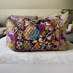 Vera Bradley Large Duffel Bag Plum Crazy Quilted Cotton Travel Weekend Luggage